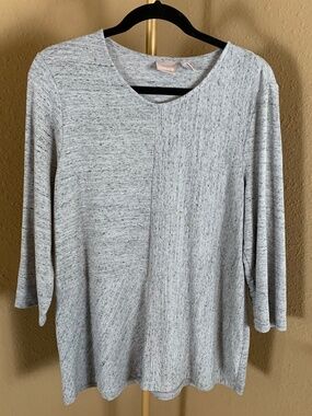 Chico’s Gray Speckled Knit Top Size 2 (L) Soft Stretch 3/4 Sleeve Casual